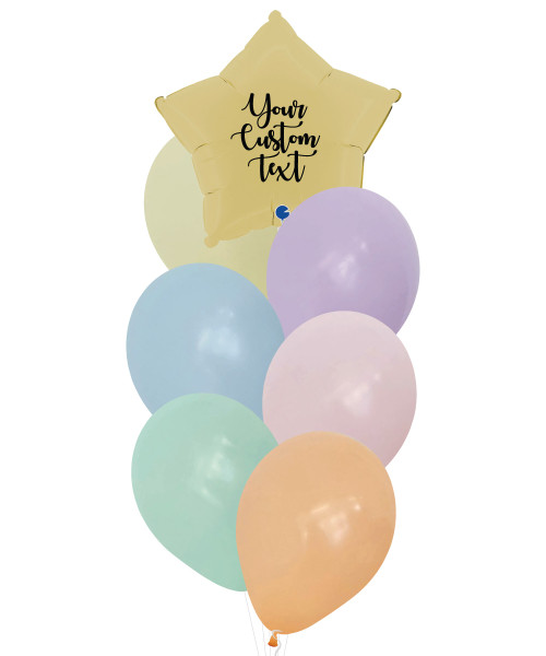 Personalised Macaron Matte Yellow Star Pastel Rainbow Balloons Bouquet