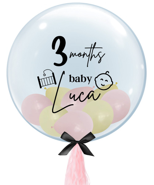 24" Personalised Crystal Clear Bubble Balloon - Mini Macaron Pastel Matte Balloons Filled