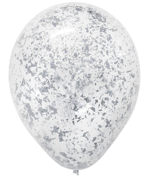 18'' Shredded Confetti Clear Latex Balloon - Shredded Silver