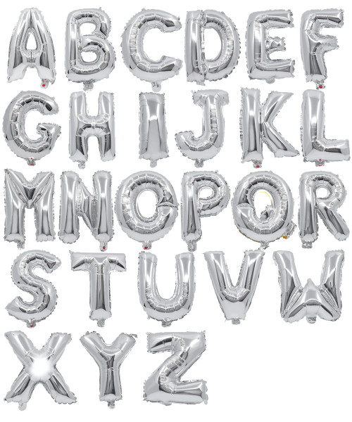 16" Small Alphabet Foil Balloons (Shiny Silver) - Letter 'A' to 'Z'