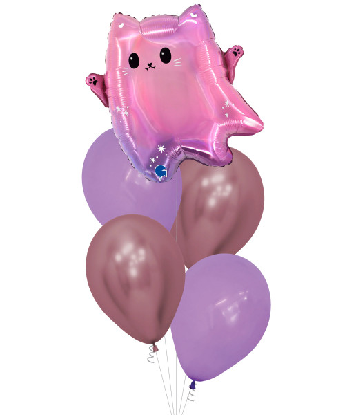 [Frightfully Fun Halloween] Kawaii Ghost Cat Reflex Pink Balloons Bouquet