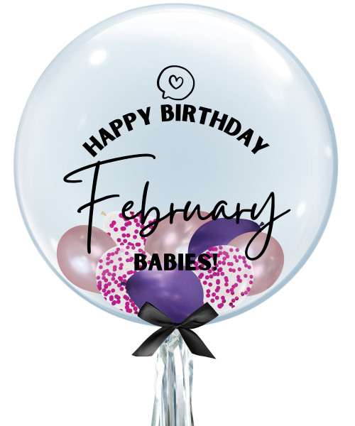 24" Personalised Crystal Clear Bubble Balloon - Mini Confetti, Chrome & Metallic Latex Balloons Filled