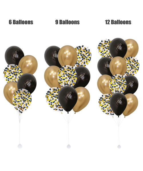 [Happy New Year 2026] 12" Fashion Latex Helium Balloons Cluster - Round Confetti, Fashion Black & Reflex Gold