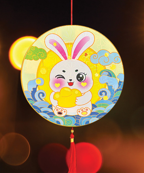 [Mid Autumn] Creative Paper Lantern DIY Pack (30cm) - Round Bunny (Lantern Stick & Warm White LED Light are included)