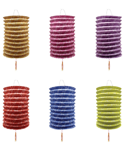 [Mid Autumn] Foldable Tanglung/Paper Lantern - Pattern Rainbow Colors (6pcs Assorted Colors Lantern + 6pcs Lantern Stick + 6pcs Paper Lantern LED Light - Warm White)