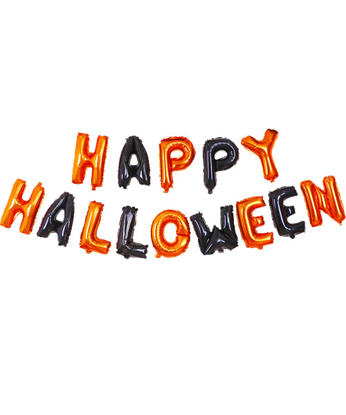 [Frightfully Fun Halloween] 16" Happy Halloween Alphabet Foil Balloons Banner - Orange & Black