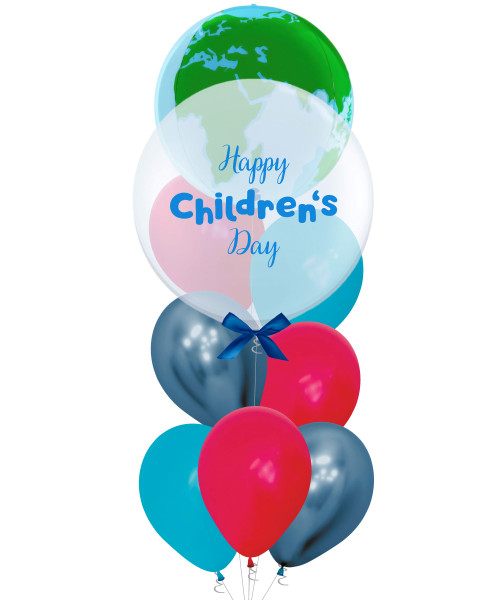 [Cheery Children's Day] 22" Personalised Bubble Earth Balloons Bouquet - Happy Children's Day