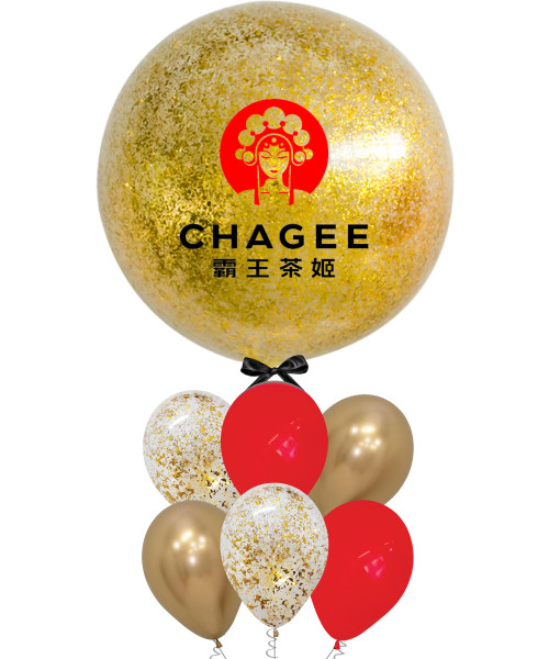 (Create your own color) 36" Personalised Logo (Full Color Image) Jumbo Perfectly Round Balloons Cluster - Shredded Confetti, Reflex & Fashion Colors