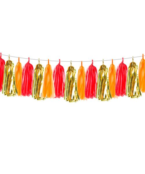 (15 Tassels Pack) Tassels Garland DIY Kit (15 Tassels) - Prosperous

Colors: Red, Orange and Metallic Gold