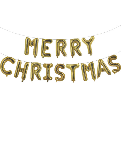 [Merry Christmas] 16" Merry Christmas Alphabet Foil Balloons Banner - Gold