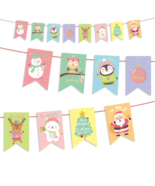 [Merry Christmas 2023] Christmas Paper Bunting (3meter) - Cute Christmas Characters