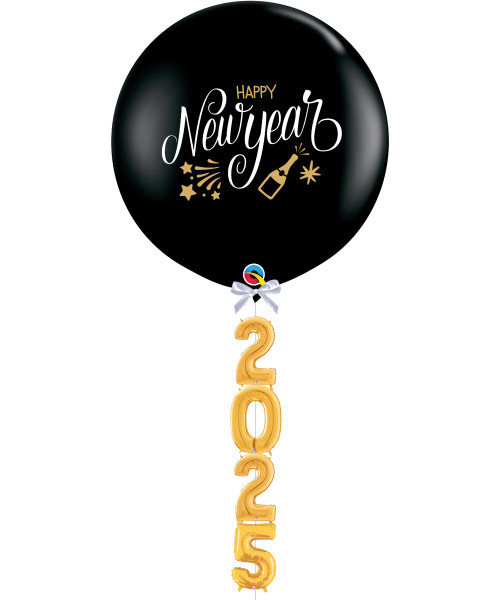 36" Happy New Year Jumbo Perfectly Round Latex Balloon styled with 14" Number 2025 Foil Balloons