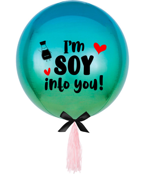 [Happy Valentine's Day] Personalised 16"/41cm Sphere Shaped Balloon (Ombré Blue & Green) - I'm Soy Into You!