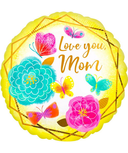 [You are Enough] Love You Mom Gold Trim Foil Balloon (18inch)