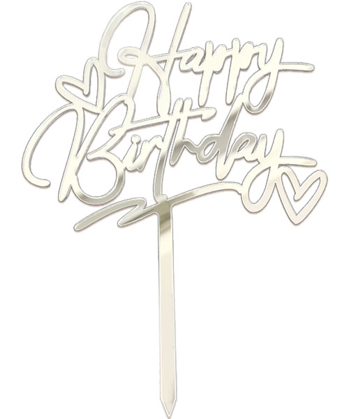  ♡ Happy Birthday ♡ Acrylic Cake Topper - Silver