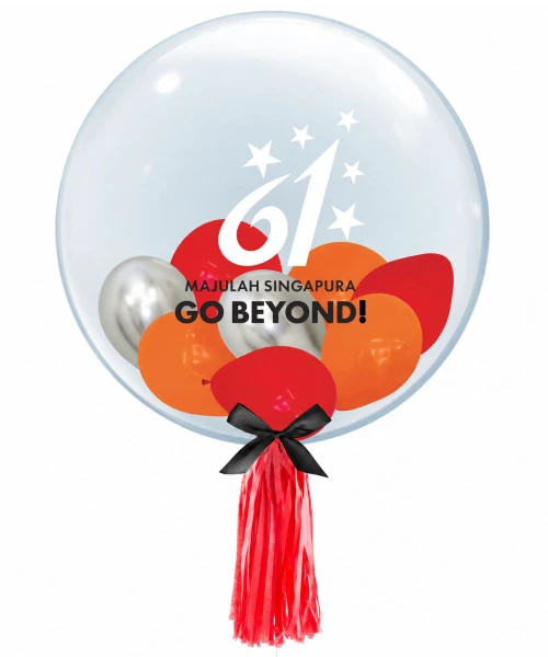 [National Day 2026] 24" Personalised Crystal Clear Bubble Balloon - NDP 61 MAJULAH SINGAPURA GO BEYOND