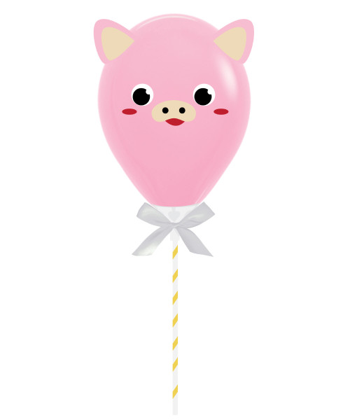 [Oh Little Darlin'] 5" Animal Balloon on Stick - Pinky Pig