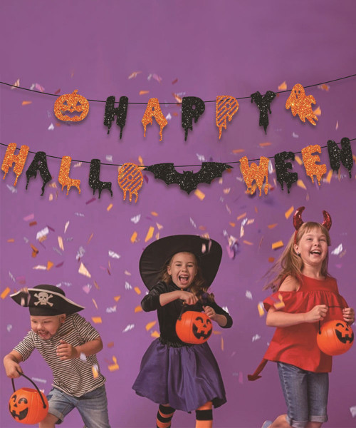 [Spooky Halloween] Halloween Themed Bunting (2.5 meter) - Spooktacular Glittery Happy Halloween 