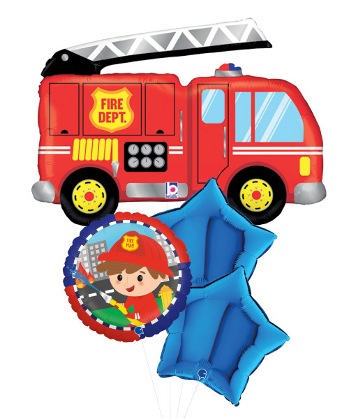 [Transportation] Fire Engine Truck Cool Fireman Balloons Bouquet
