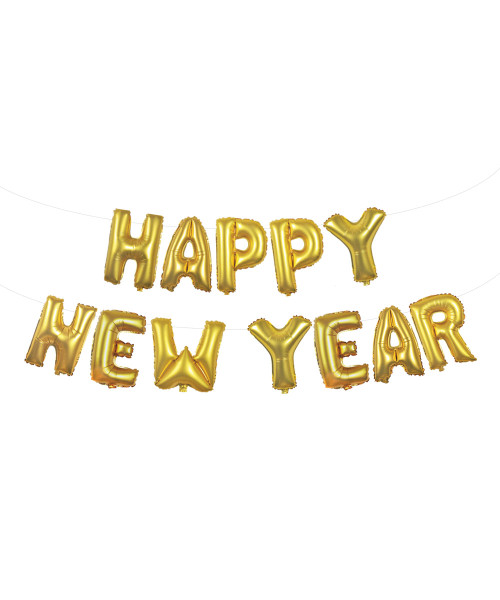 [Happy New Year] 16" Happy New Year Alphabet Foil Balloons Banner - Gold 