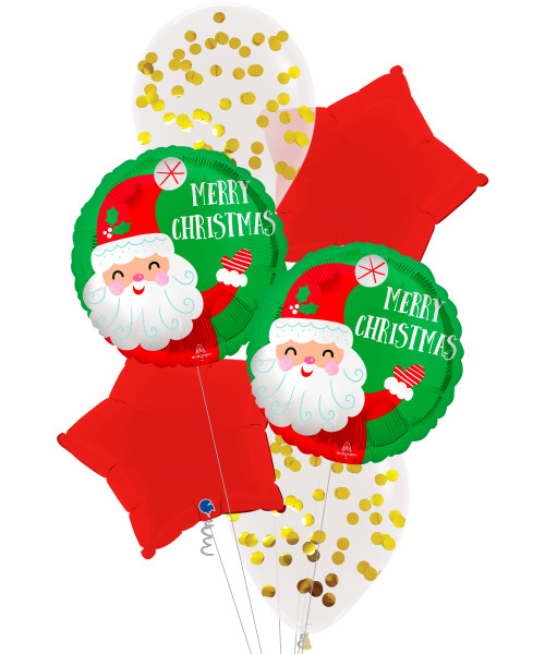 [Merry Christmas 2025] Smiley Satin Santa Christmas Star Balloons Bouquet
