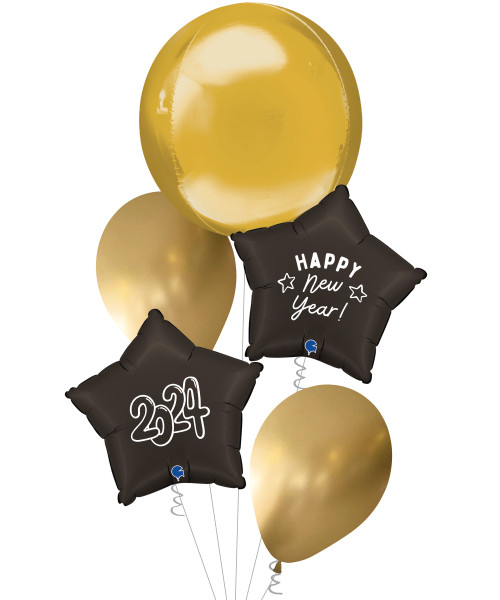 [Happy New Year 2024] Happy New Year 2024 Gold Orbz Balloons Bouquet