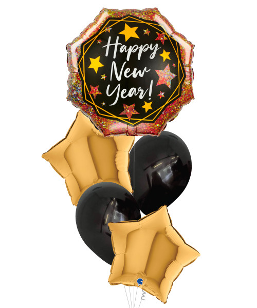 [Happy New Year 2026] Happy New Year Gold Sparkle Balloons Bouquet