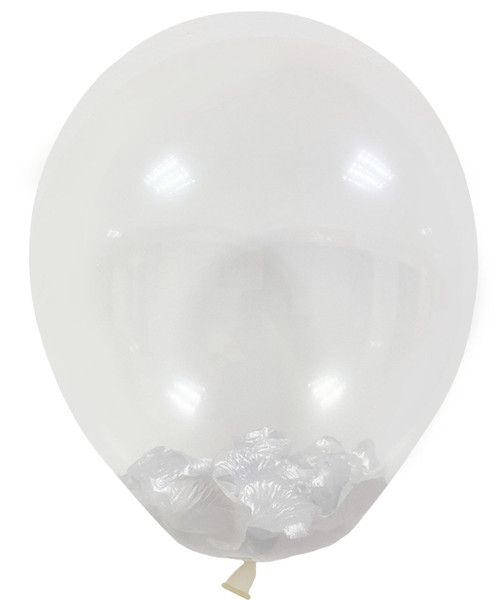 12" Rose Petals Filled Clear Latex Balloon - Silver