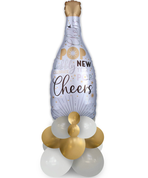 [Happy New Year 2024] Celebrate the New Year Bubbly Champagne Bottle Chrome Balloon Stand