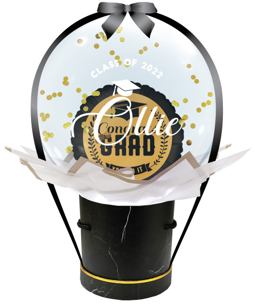 [Graduation] Balloon Dome - Black & Gold Congrats Grad & Confetti