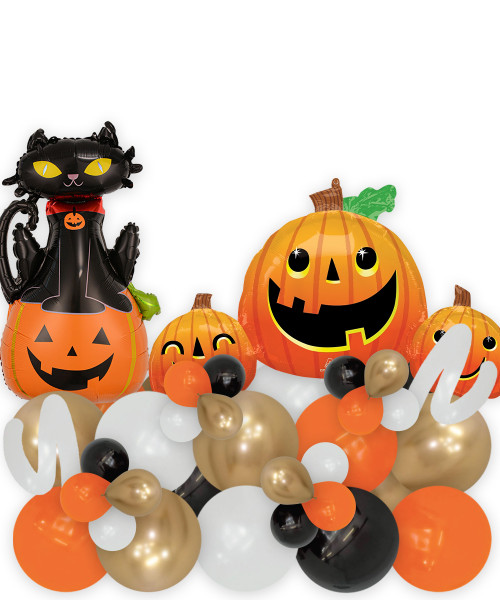 [Frightfully Fun Halloween] Spooky Balloons Centerpiece - Pumpkin Cat & Smiley Pumpkin Trio
