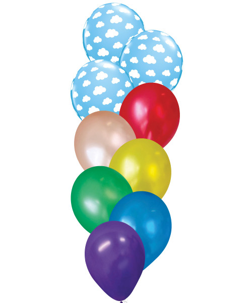 (Create Your Own Helium Balloons Cluster) Cloud Print Rainbow Latex Balloons Cluster - Vibrant Metallic Color