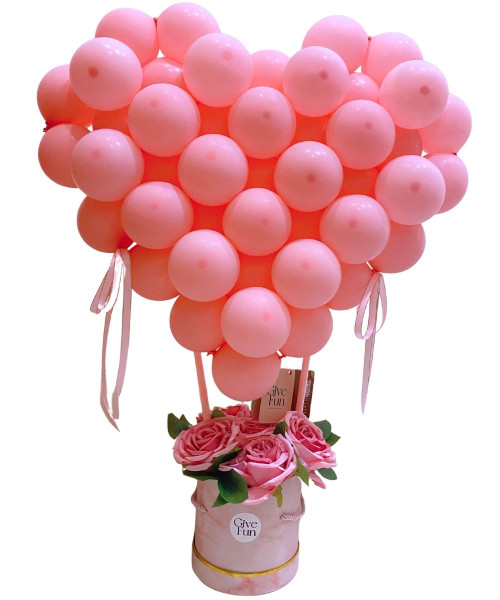 [Happy Valentine's Day] 3D Heart Balloons Rose(Pink) Bouquet box - Eternal Love