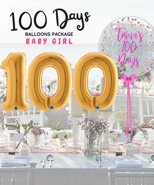 [Baby] Baby 100 Days (Personalised Name) Balloons Package - Baby Girl