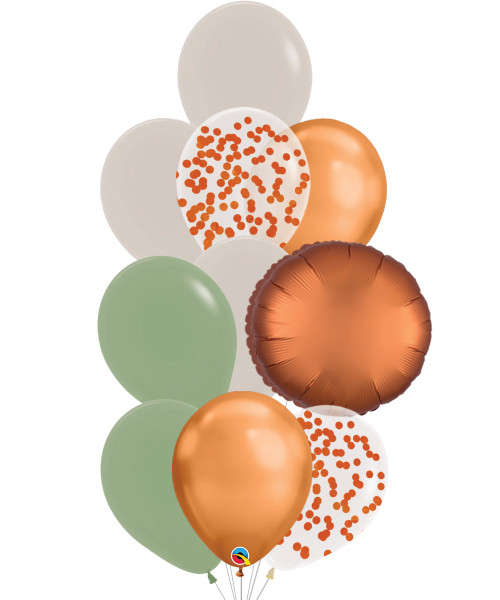 (Create Your Own Helium Balloons Cluster) Round Eternal Elegance Balloons Cluster

Color: Fashion Eucalyptus, Fashion White Sand, Orange Round Confetti, Chrome Copper and Satin Luxe Amber Round Foil