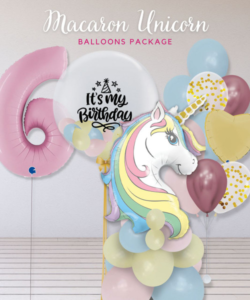 Macaron Unicorn (Personalised Text) Balloons Package