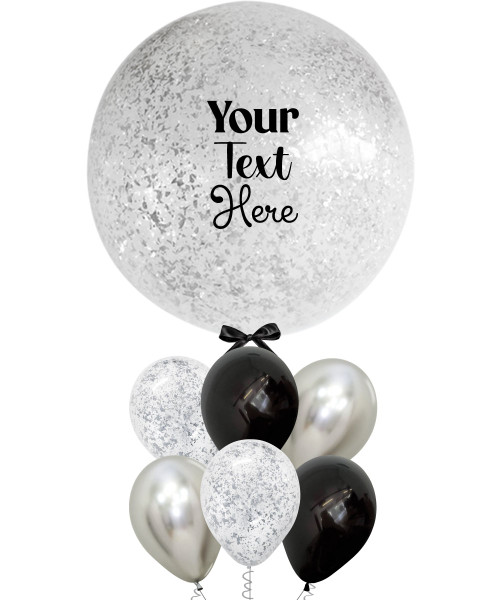 (Create your own color) 36'' Personalised Jumbo Perfectly Round Balloons Cluster - Shredded Confetti, Reflex & Fashion Colors

Colors: Fashion Black, Reflex Silver & Shredded Metallic Silver Confetti