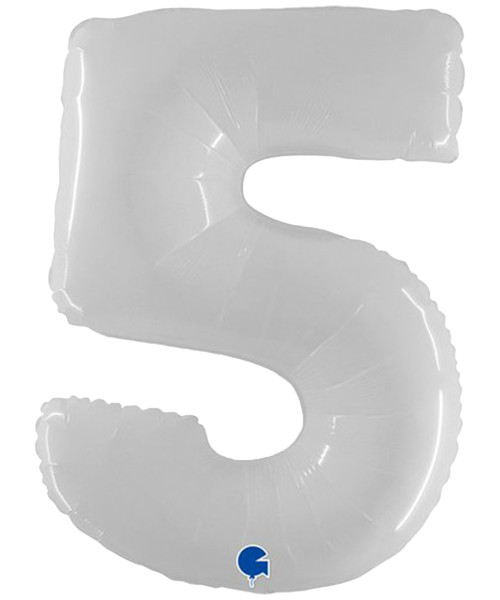 40" Giant Number Foil Balloon (Shiny Elegant White) - Number '5'