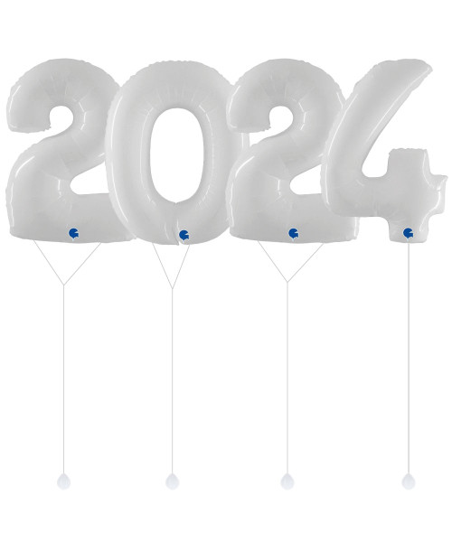 [Happy New Year 2024] Happy New Year Giant Number "2024" Foil Balloons - Shiny Elegant White