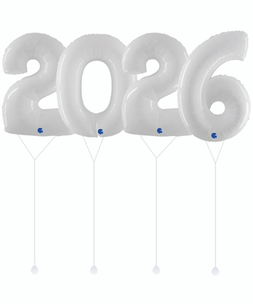 [Happy New Year 2026] Happy New Year Giant Number "2026" Foil Balloons - Shiny Elegant White