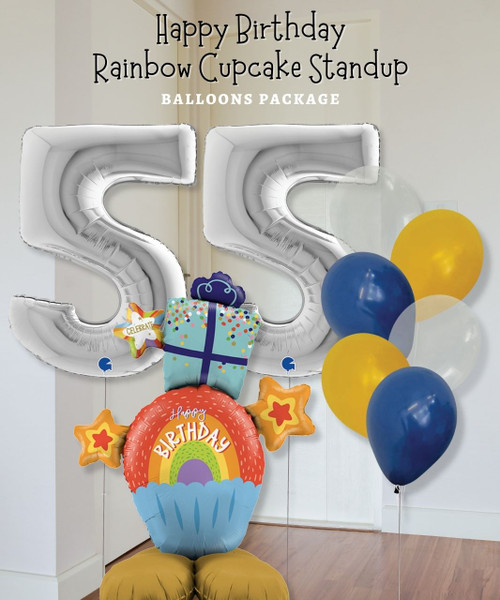 Happy Birthday Rainbow Cupcake Standup Balloons Package
