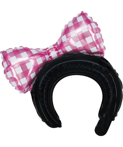 Trendy Balloon Headband - Pink Checkered Bow