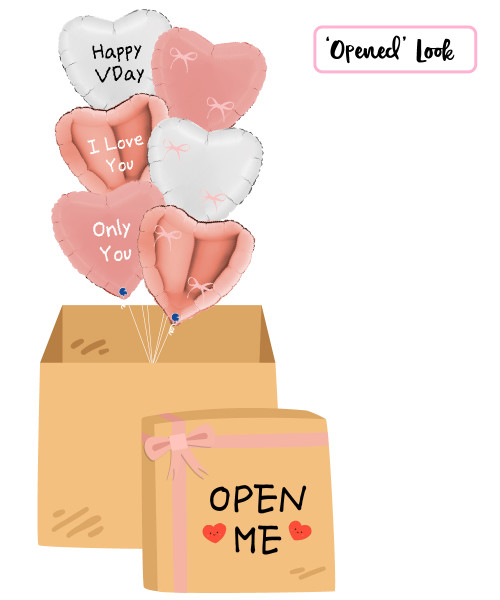 [Happy Valentine's Day] 18" Personalised Heart Foil Balloons Bouquet Surprise Box (6pcs)

Color Combination: Metallic Shiny Rose Gold, Satin White, Macaron Matte Pink