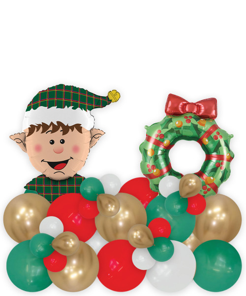 [Merry Christmas 2025] Personalised Christmas Themed Balloons Centerpiece - Country Wreath Tartan Elf Head