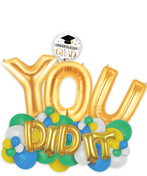 [Graduation] YOU DID IT (Gold/Silver) Balloons Centerpiece 

Colors: Fashion White, Fashion Blue, Fashion Yellow and Fashion Green