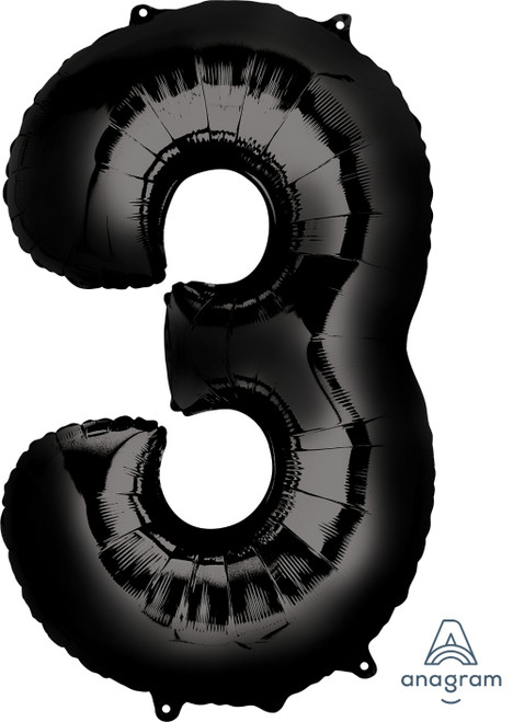 34" Giant Number Foil Balloon (Black) - Number '3'