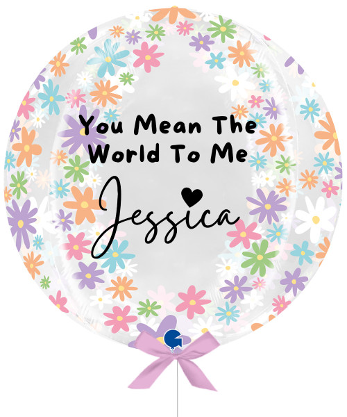 24" Personalised Globe Transparent Printed Balloon - Colorful Daisies
