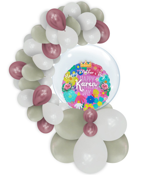 [To The Queen of My Heart] Happy Mother’s Day Pretty Flowers in Pink Crystal Globe Balloons Centerpiece