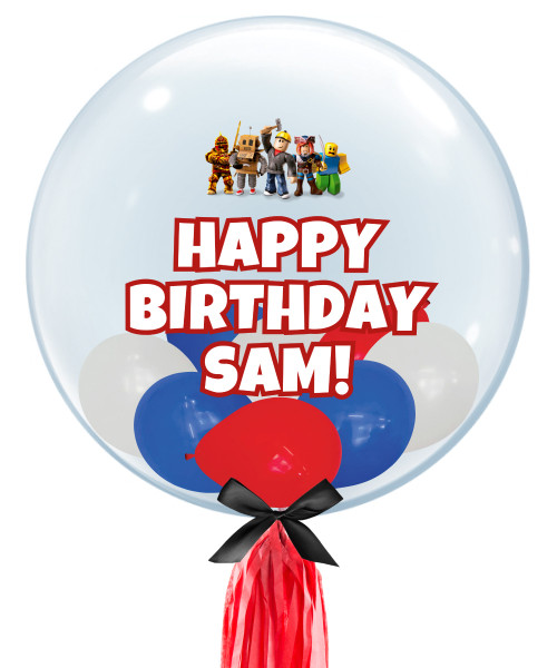 [Game] 24" Personalised Crystal Clear Bubble Balloon - Mini Balloons Filled (Roblox Theme)

Color Combination: Fashion White, Fashion Red, Fashion Royal Blue
Tassel Tail: Red