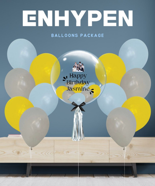 [Birthday] K-Pop Enhypen Personalised Bubble Balloons Package

Color Combination: Fashion Grey, Fashion Pastel Matte Blue, Fashion Yellow
Tassel Tail: Metallic Silver

